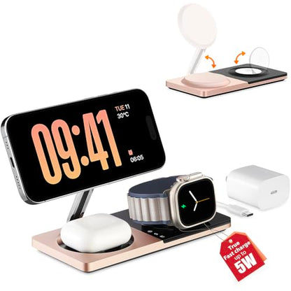PETINO 3 in 1 Wireless Charging Station for Apple Devices with MagSafe - color: Golden