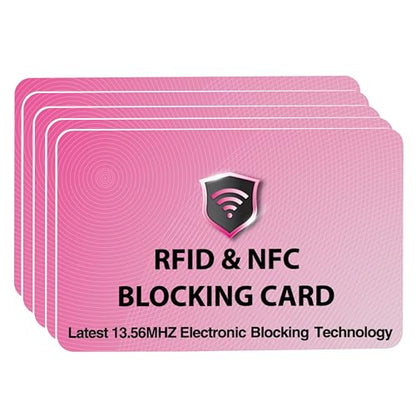 SaiTech IT 5 Pack RFID Blocking Card for Credit Debit ID Card, Pink | Slim Anti-Theft Contactless NFC RFID Blocker Protector, Easily Fit into Wallet and Purse, for Men & Women - color: Pink