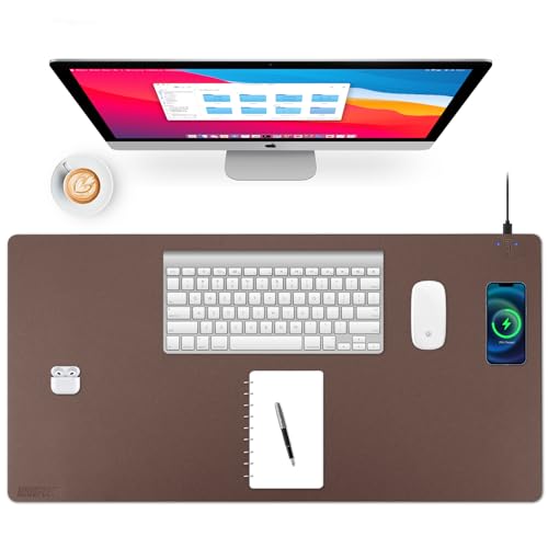 Wireless Charging Desk Mat, Mouse Pad, Brown-R, 36x17 inch - color: Brown-r, size: 36" x 17"