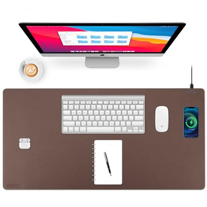 Wireless Charging Desk Mat, Mouse Pad, Brown-R, 36x17 inch - color: Brown-r, size: 36" x 17"