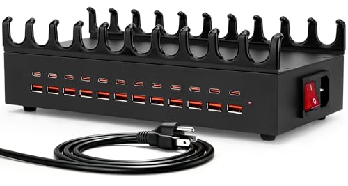 300W USB Charging Station for Multiple Devices - 24 Ports Desktop Multi Fast Charger Station with Device Organizer Stand & Multi Protection, USΒ Power Strip Suitable for Home Office School Studio