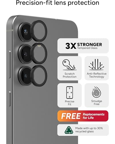 ZAGG Glass Elite Anti-Reflective Samsung Galaxy S25 Camera Lens Protector – Anti-Glare Technology, Maximum Impact & Scratch Resistance, Smudge-Free Surface, Recycled Materials - color: Black, size: Samsung Galaxy S25