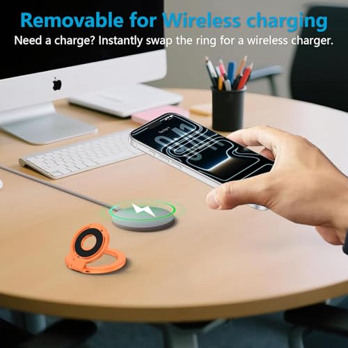 Magnetic Phone Ring Holder, 360° Rotation Foldable MagSafe Phone Grip Stand - color: orange