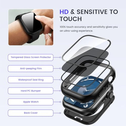 Goton Privacy Waterproof Case for Apple Watch 41mm Series 9/8/7 - color: Matte Black, size: 41mm