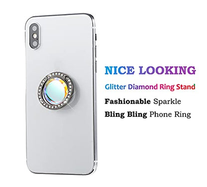 Glitter Bling Bling Phone Ring Holder,Sparkle Phone Ring Grip Artificial Stand with Flat Diamond,Flat Rhinestone Cell Finger Ring for Phones,Pad(Black) - color: Black