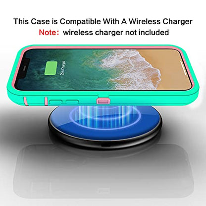 MXX Compatible with iPhone Xr Case, 3-Layer Super Protective Full Heavy Duty Body Tough Rugged Bumper Cover, Shock & Dust Proof, Designed for Apple Xr Phone Case 6.1" - color: Aqua/Light Pink