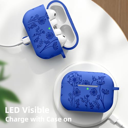 Lerobo for AirPods Pro 3 Case, Flower Engraved Soft Silicone Cover - color: A-Glaze Blue, size: AirPods Pro 3