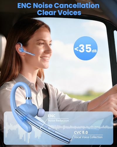 Bluetooth Headset,72H Work Single-Ear Wireless Earpiece for Cell Phone Call - color: Light blue