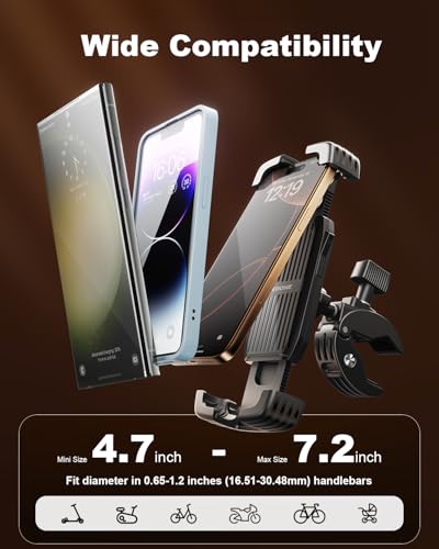 SUPERONE Motorcycle Bike Phone Mount, Bicycle Handlebar Phone Holder Clamp - color: Black