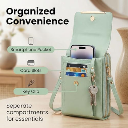 Women's Touchscreen Phone Crossbody Bag, Anti-theft Leather Phone Wallet, Perfect Holiday Gift - color: Black