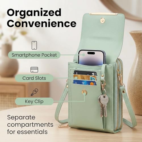 Women's Touchscreen Phone Crossbody Bag, Anti-theft Leather Phone Wallet, Perfect Holiday Gift - color: Blue