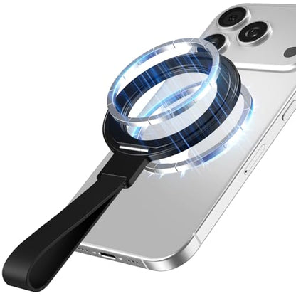 360 Rotation Adjustable Kickstand with Silicone Strap,Dual-Side Magnetic Ring Holder,for MagSafe Magnet, for iPhone 17/16/15/14/13/12 Air/Pro/Pro Max, Pixel 10,Galaxy S25 S24, Black-02 - color: Black-02