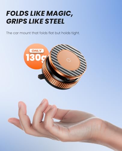 Jononser Magnetic Car Phone Mount,Zinc Alloy Foldable Holder with Strong Nano-Gel Adhesion & N52 Magnet, 360° Adjustable Dashboard/Windshield Phone Holder for iPhone 17/16/15/14/13/12,Golden Orange - color: Golden Orange
