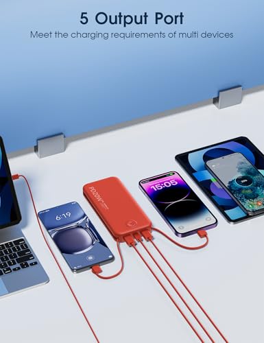 Nusyddy Portable Charger 10000mAh Fast Charging w/Built-in Wall Plug Red - color: Red