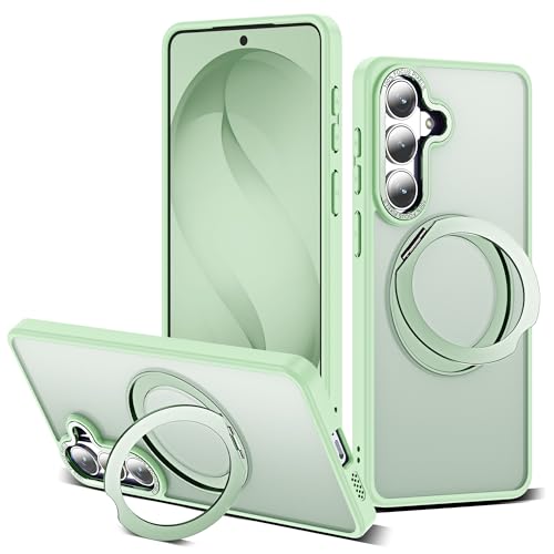 for Samsung Galaxy S26 Case with 360°Rotatable Magnetic Ring Stand Compatible with Mag-Safe Military Protection Matte Translucent Phone Case for Samsung Galaxy S26,Green - color: Green, size: Samsung Galaxy S26