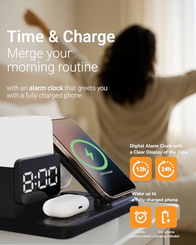 M.A.D LAB Alarm Clock Charging Station with Night Light, Bedside Organizer