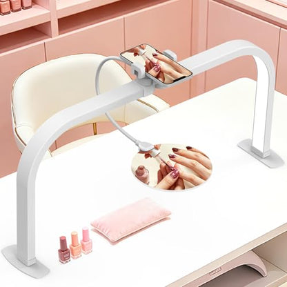 Half Moon Nail Desk Lamp with 5X Magnifier & Phone Holder - color: White