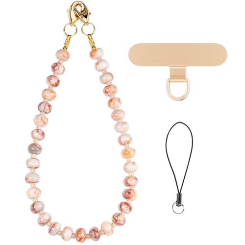 CH.yishi Beaded Phone Charm Wrist Strap with Tether Tab,Camera Lanyard - color: Red Grid Stone