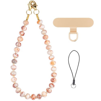 CH.yishi Beaded Phone Charm Wrist Strap with Tether Tab,Camera Lanyard - color: Red Grid Stone