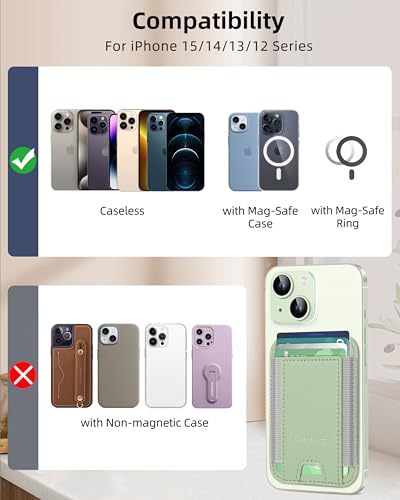 HiWe for MagSafe Wallet, 7 Cards Holder for Phone Case, RFID Blocking - color: Matcha Green Wallet - Grey Band