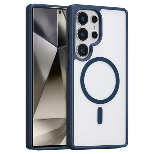 RALEAVO for Samsung Galaxy S24 Ultra Case Strong Magnetic Clear Cover [Compatible with Magsafe] Slim Shockproof Protective Phone Cover for S24 Ultra Phone Case with Transparent Hard Back,Dark Blue - color: Dark Blue/Clear Back, size: S24 Ultra