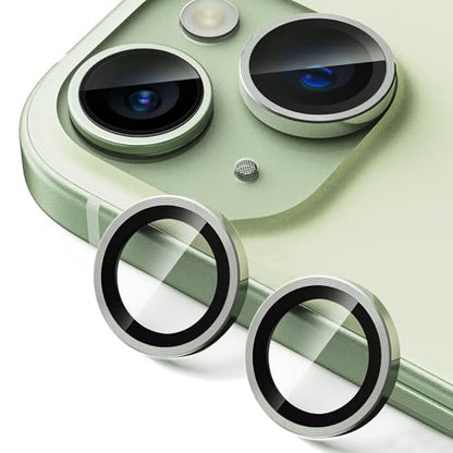 2 Pack Camera Lens Protector for iPhone 14/iPhone 14 Plus/iPhone 15/iPhone 15 Plus,9H Tempered Glass Scratch Resistant Metal Ring Camera Cover Accessories,Green - color: Green