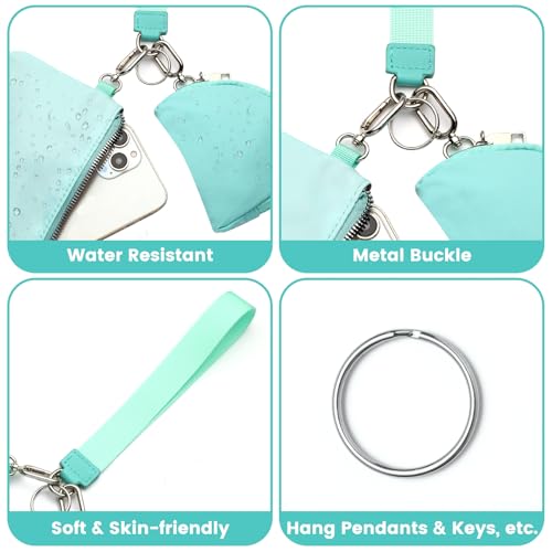 Mini Zip Around Wristlet Wallet, Dual Pouch Keychain Coin Purse for Women | Phone wallet design, detachable pouches, waterproof nylon, zipper closure, card holder, travel and daily essentials organizer - color: Light Blue+Dark Blue