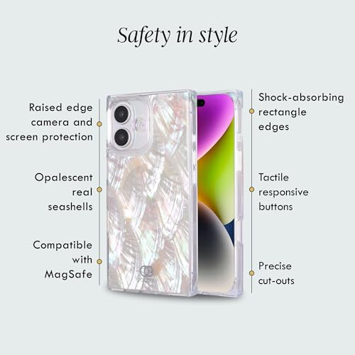 COCOMII Rectangle for iPhone 16 Case, Natural Real Mother of Pearl | Compatible with MagSafe Wireless Charging, Shockproof 10ft Drop Protection, Camera & Screen Protection, Premium Glossy Finish - color: Natural Real Mother of Pearl, size: iPhone 16 (6.1"