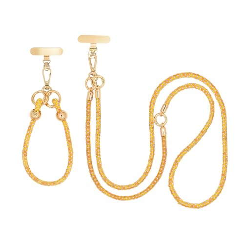 Crystal Phone Strap Crossbody and Wrist Lanyard, Anti Theft Layered & Wrist Strap Cell Phone Neck for Women - color: Orange