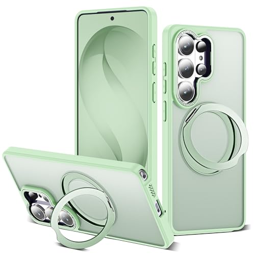for Samsung Galaxy S26 Ultra Case with 360°Rotatable Magnetic Ring Stand Compatible with Mag-Safe Military Protection Matte Translucent Phone Case for Galaxy S26 Ultra 6.9",Green - color: Green, size: Samsung Galaxy S26 Ultra
