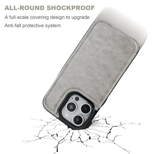 ONETOP for iPhone 16 Pro Wallet Case with Credit Card Holder,Gray | Kickstand,ID/Cash Holder,Case Wallet with Card Slots,Double Magnetic Clasp,Durable PU Leather Shockproof Cover for Women Men - color: Gray