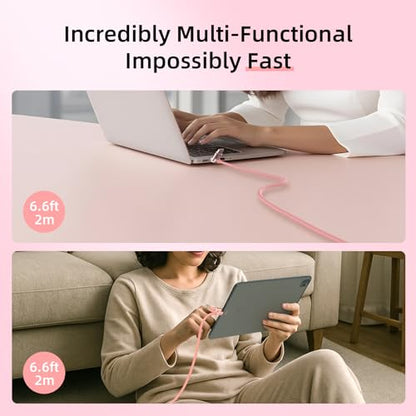 MFish 4-in-1 Fast Charging Cable, 6.6FT, Pink - color: Pink(4-in-1)