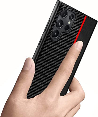 for Samsung Galaxy S23 Ultra Case: Red | Slim Thin, Carbon Fiber Classic Pattern Design, Soft Hybrid TPU Bumper, Shockproof Protective Cell Phone Cover - color: Red
