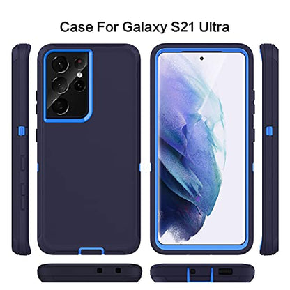 MXX Case Compatible with Galaxy S21 Ultra Case, 3-Layer Super Full Heavy Duty Body Bumper Cover/Shock Protection/Dust Proof, Designed for Samsung Galaxy S21 Ultra 5G 6.8 Inch 2021 (Blue) - color: Blue