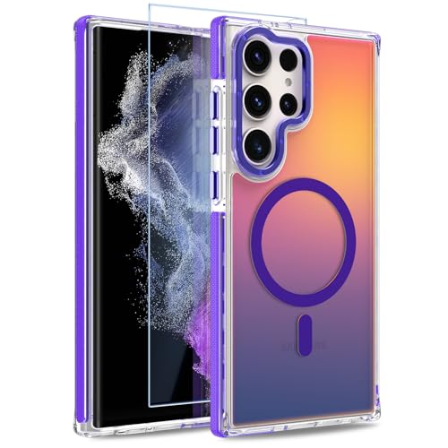 Magnetic Case for Samsung Galaxy S22 Ultra [Compatible with Magsafe] [Cute Fashion Fluorescent Design] [1 Screen Protector] Slim Translucent Matte Case for Galaxy S22 Ultra 6.8", Purple - color: Purple, size: Samsung Galaxy S22 Ultra