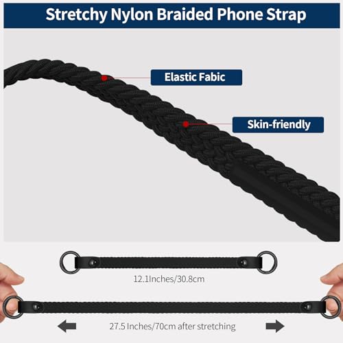 Hovmwey Stretchy Phone Lanyard Tether, 2 Pack Phone Leash Anti-theft Phone Strap for Anti-drop Outdoor Hiking Cycling Climbing Universal for Most Cell Phones, Black - color: Black
