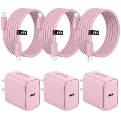 iPhone 17 16 15 Charger Fast Charging 3 Pack USB C Charger Block - color: Pink, size: 6FT