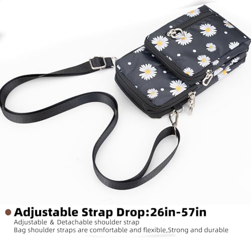 Small Crossbody Bag for Women, Multi Zip Pockets Nylon Wallet Purse Credit Card Holder with Detachable Hand Strap - color: Chrysanthemum