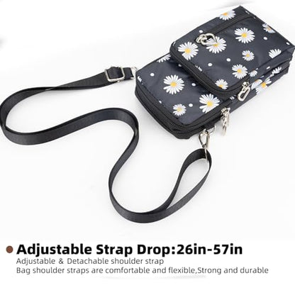 Small Crossbody Bag for Women, Multi Zip Pockets Nylon Wallet Purse Credit Card Holder with Detachable Hand Strap - color: Chrysanthemum