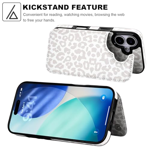 HAOPINSH Wallet Case with Card Holder for iPhone 17 White Leopard Cheetah Pattern Back Flip Folio PU Leather Kickstand Card Slots Case for Women Girls,Magnetic Clasp Shockproof 6.3" - color: White Leopard
