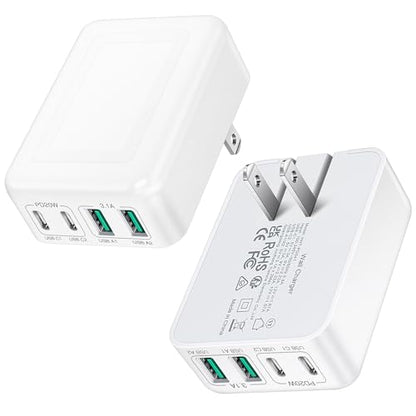 2Pack Flat USB C Charger Block, 40W 4Port Foldable+Slim Fast Charger Block - color: White | 2-Pack | 4-Port