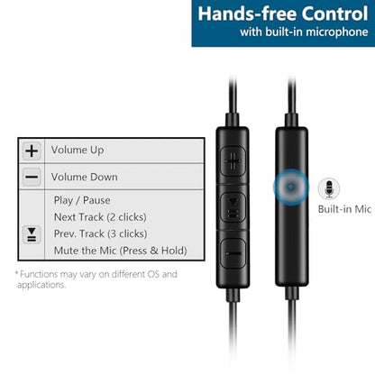 3.5mm Wired In-ear Earbuds Headphones with Mic, Ear Hooks & Noise-Isolation