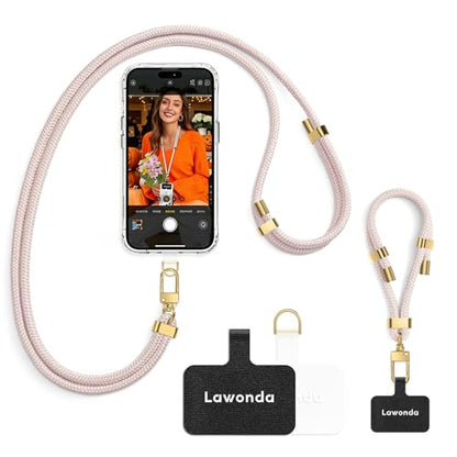 2 Pads Phone Lanyard Crossbody Adjustable Anti Theft Cell Phone Strap for Travel Essentials, Premium Metal Buckles, Universal Neck Wrist Lanyard 2pcs Phone Tether Tab (Pink/Gold) - color: Pink/Gold