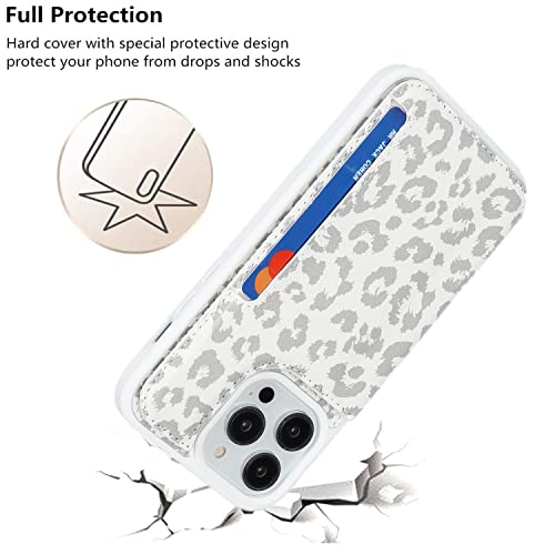 iCoverCase Compatible with iPhone 14 Pro Case with Card Holder, Wallet Case for Women Men RFID Blocking PU Leather Protective Phone Case 6.1 Inch (Gray Leopard) - color: Gray Leopard
