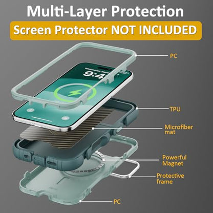 Follaroma Magnetic for iPhone 17 Case with Camera Stand, Green, 6.3" | Built-in Glass Camera Cover,Compatible with MagSafe,Heavy Duty Shockproof Protective,Military-Grade Anti-DropDual Layer Cover - color: Green, size: iPhone 17 6.3''