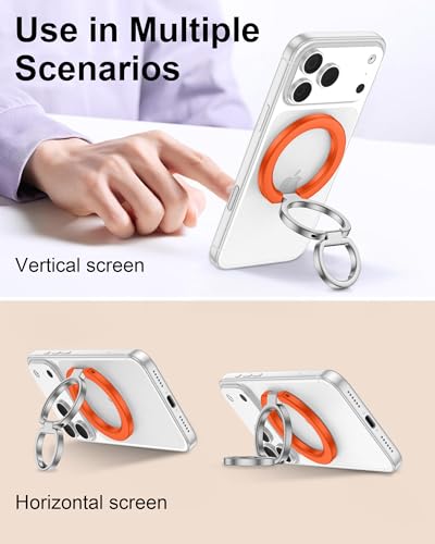 iPhone 17Pro Max MagSafe Grip Stand, Dual-Sided Magnetic Finger Loop Holder - color: Orange