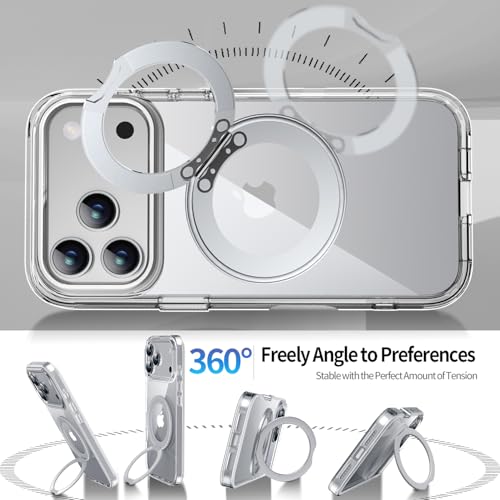 Privacy Case for iPhone 17 Pro Max with 360°Stand [Built-in Anti Peeping Screen Protector] [Magnetic Ring ] Full Body Protective Phone 17Pro Cover 6.9", Clear