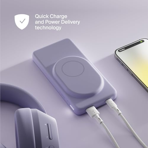 Clemm Portable 10000 mAh Wireless Power Bank, Compatible with MagSafe, Travel Essential, Quick Charging for iPhone 16/15/14/13/12/11/X - USB-C × 1 & USB-A × 1, Lavender - color: Lavender