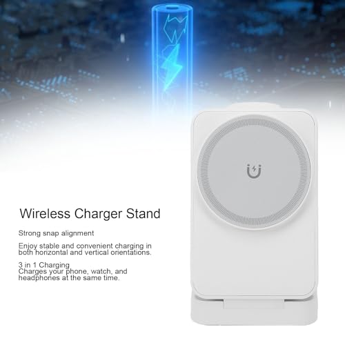 Wireless Charger Stand 3 in 1, Portable Foldable Fast Charging Station 15W for Smartphone, Smartwatch, Earbuds White - color: White
