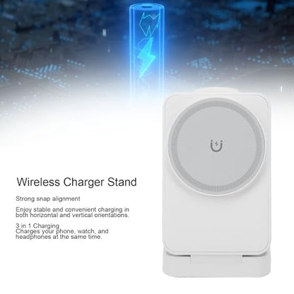 Wireless Charger Stand 3 in 1, Portable Foldable Fast Charging Station 15W for Smartphone, Smartwatch, Earbuds White - color: White